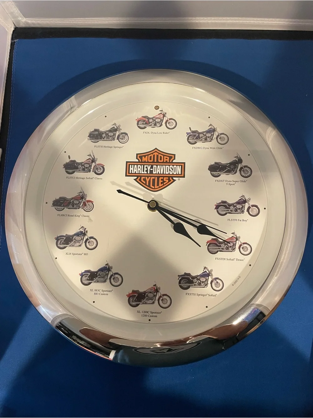 Vintage 2002 Harley-Davidson White Motorcycle Wall Clock with motorcycle sounds.